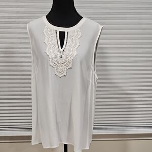 White Sleeveless Embellished Blouse with Bib Collar